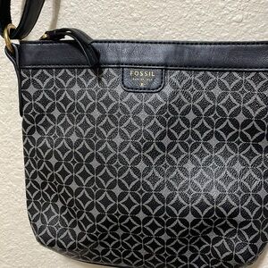 Fossil Black Patterned Cross Body Or Shoulder Bag. Very Good Condition.